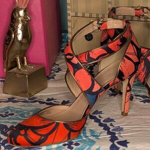 J. Crew Collection Sloane Printed Crisscross Pumps Capri Orange 7.5M